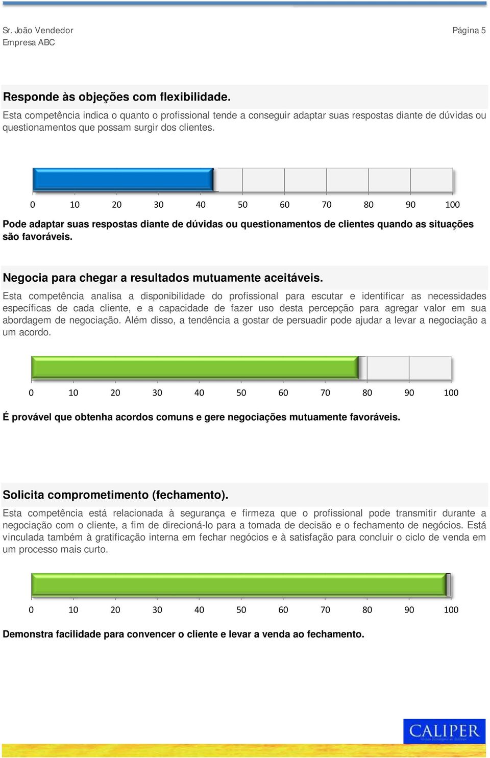 Pode adaptar suas respostas diante de dúvidas ou questionamentos de clientes quando as situações são favoráveis. Negocia para chegar a resultados mutuamente aceitáveis.