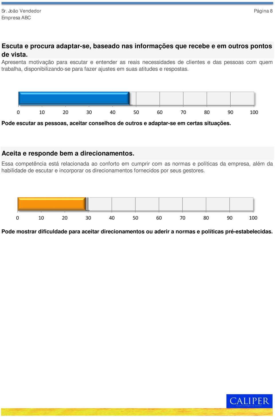 respostas. Pode escutar as pessoas, aceitar conselhos de outros e adaptar-se em certas situações. Aceita e responde bem a direcionamentos.