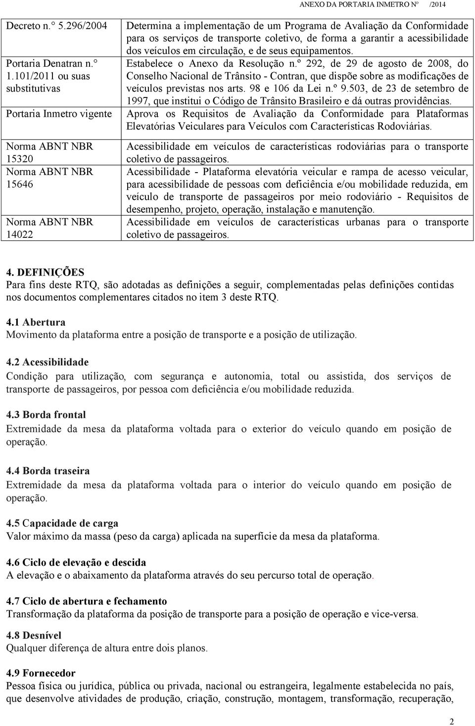 serviços de transporte coletivo, de forma a garantir a acessibilidade dos veículos em circulação, e de seus equipamentos. Estabelece o Anexo da Resolução n.