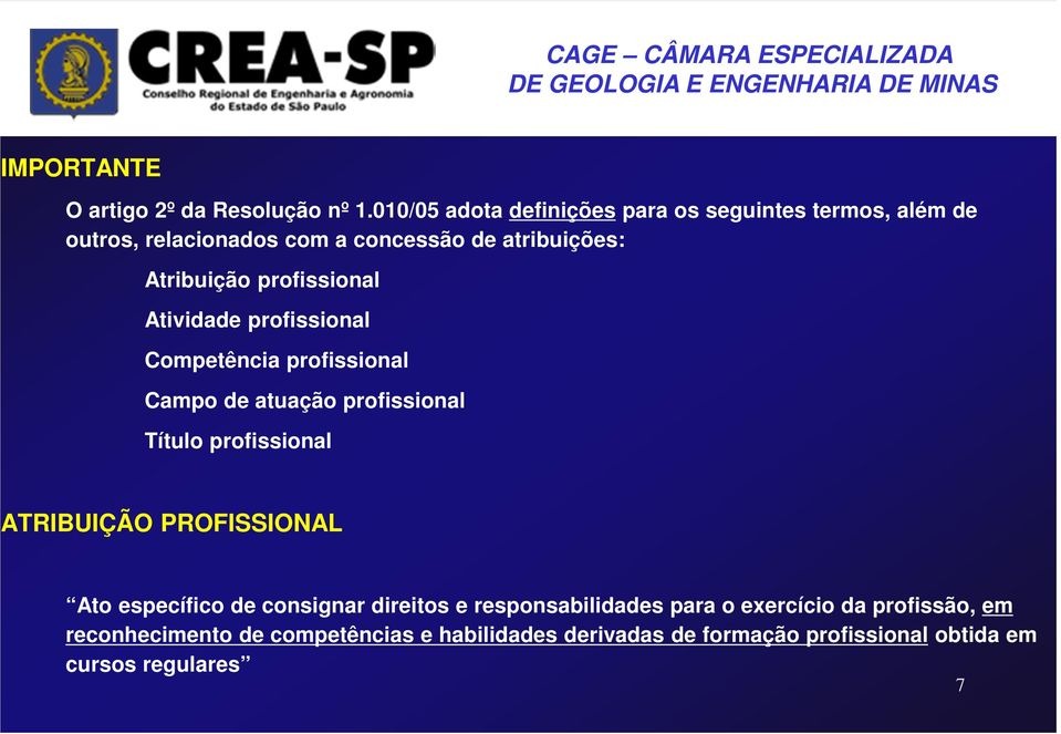 profissional Atividade profissional Competência profissional Campo de atuação profissional Título profissional ATRIBUIÇÃO