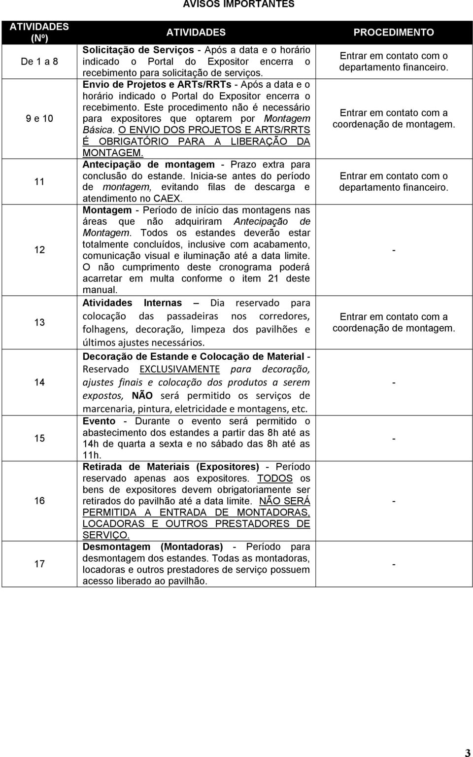 Este procedimento não é necessário para expositores que optarem por Montagem Básica. O ENVIO DOS PROJETOS E ARTS/RRTS É OBRIGATÓRIO PARA A LIBERAÇÃO DA MONTAGEM.