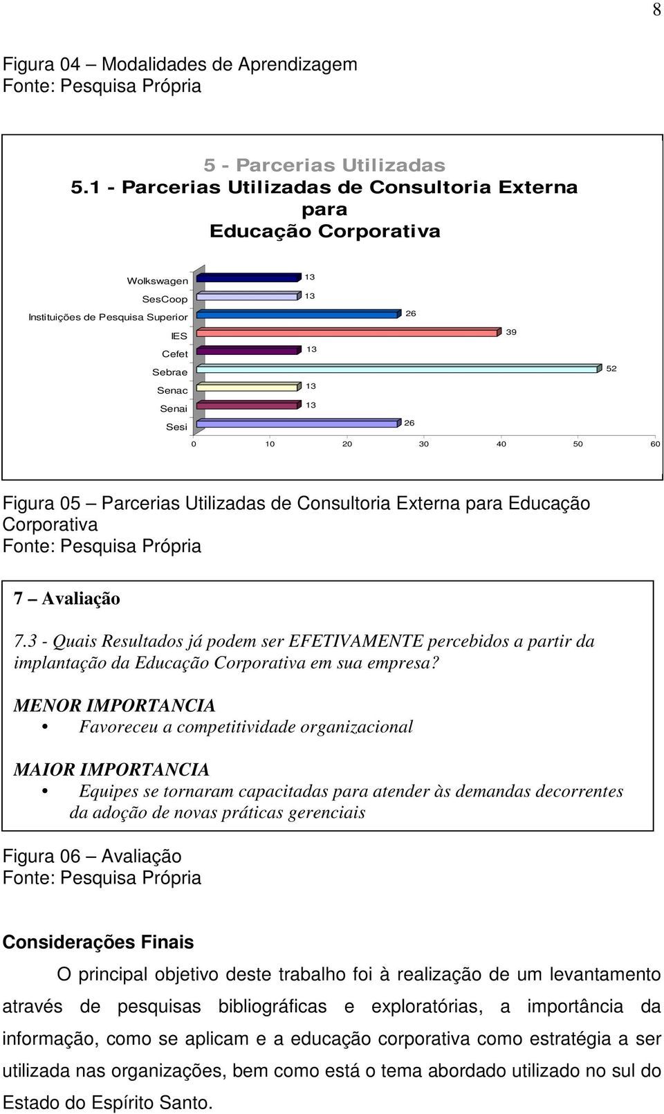 05 Parcerias Utilizadas de Consultoria Externa para Educação Corporativa 7 Avaliação 7.