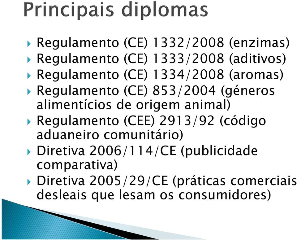 Regulamento (CEE) 2913/92 (código aduaneiro comunitário) Diretiva 2006/114/CE