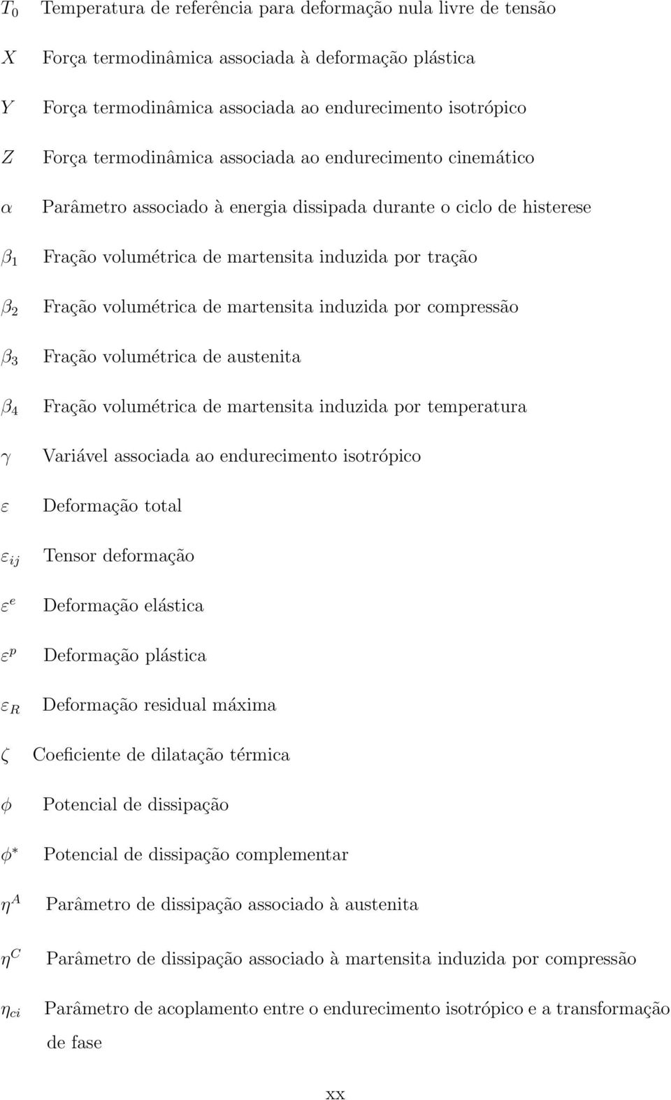 volumétrica de martensita induzida por compressão β 3 Fração volumétrica de austenita β 4 Fração volumétrica de martensita induzida por temperatura γ ε Variável associada ao endurecimento isotrópico