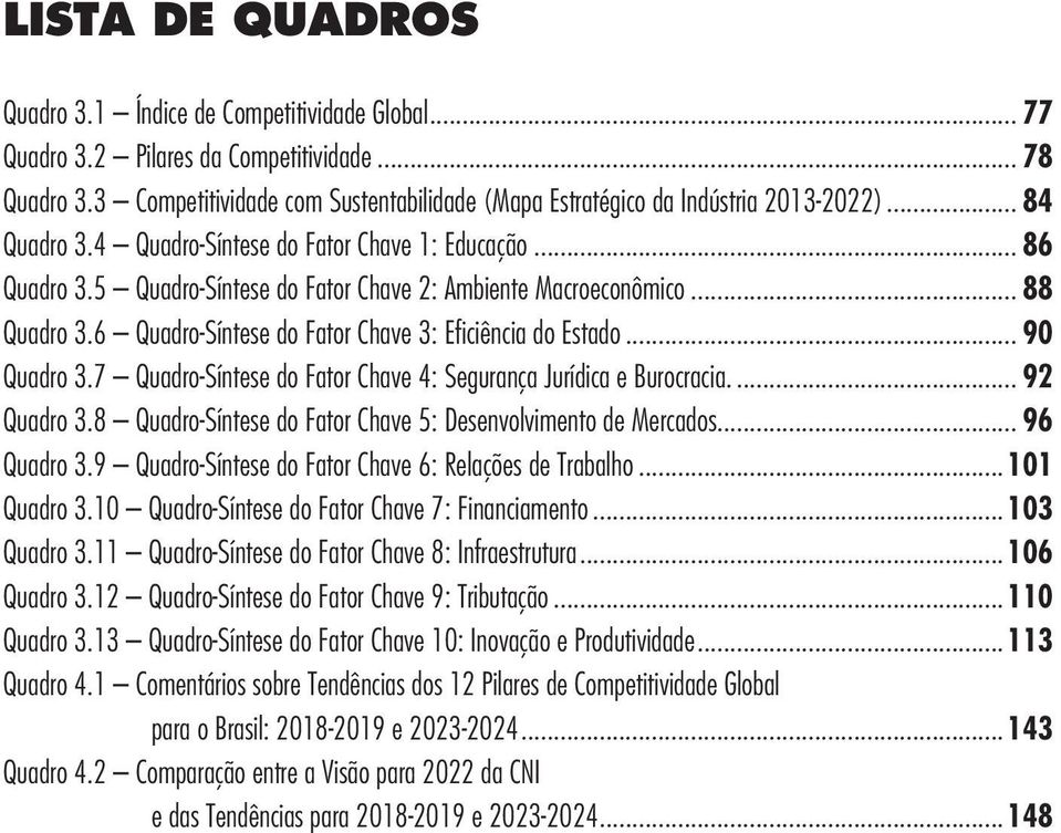 5 Quadro-Síntese do Fator Chave 2: Ambiente Macroeconômico... 88 Quadro 3.6 Quadro-Síntese do Fator Chave 3: Eficiência do Estado... 90 Quadro 3.