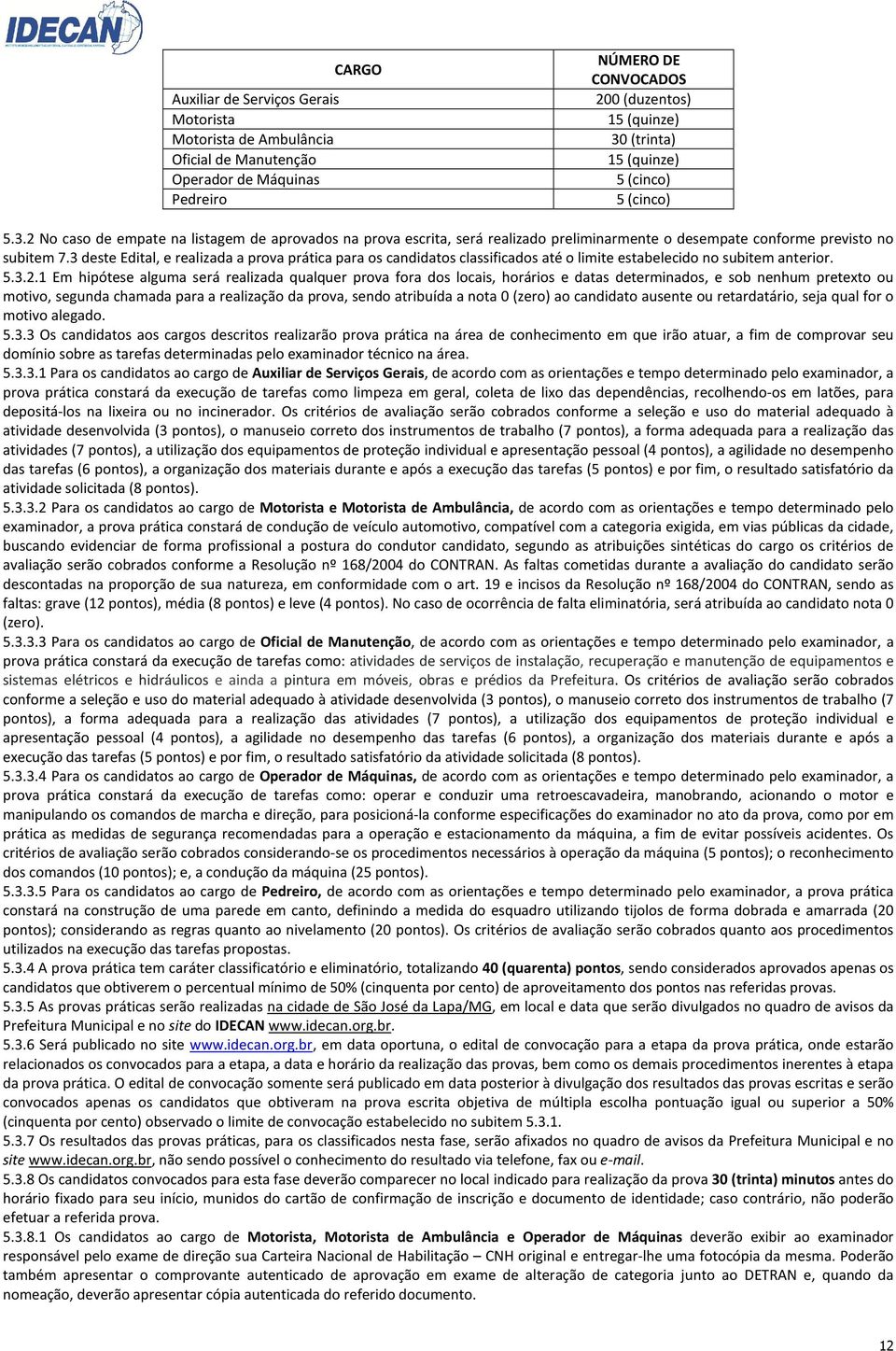 3 deste Edital, e realizada a prova prática para os candidatos classificados até o limite estabelecido no subitem anterior. 5.3.2.