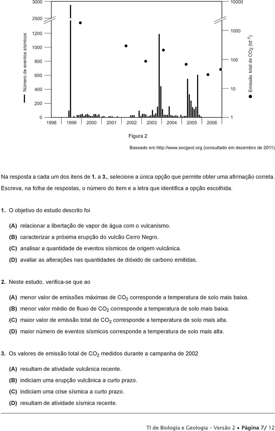 (B) caracterizar a próxima erupção do vulcão Cerro Negro. (C) analisar a quantidade de eventos sísmicos de origem vulcânica. (D) avaliar as alterações nas quantidades de dióxido de carbono emitidas.