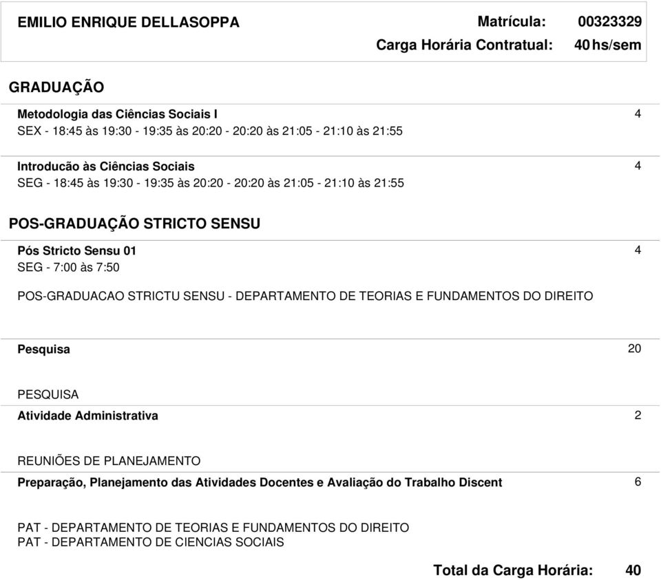 7:50 POS-GRADUACAO STRICTU SENSU - DEPARTAMENTO DE TEORIAS E FUNDAMENTOS DO DIREITO Pesquisa 20 Atividade Administrativa 2 REUNIÕES DE PLANEJAMENTO