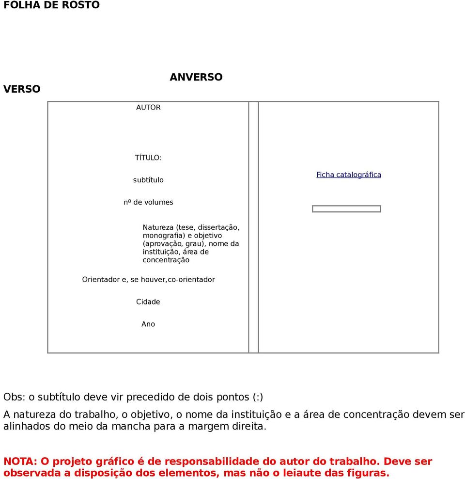 subtítulo deve vir precedido de dois pontos (:) A natureza do trabalho, o objetivo, o nome da instituição e a área de concentração