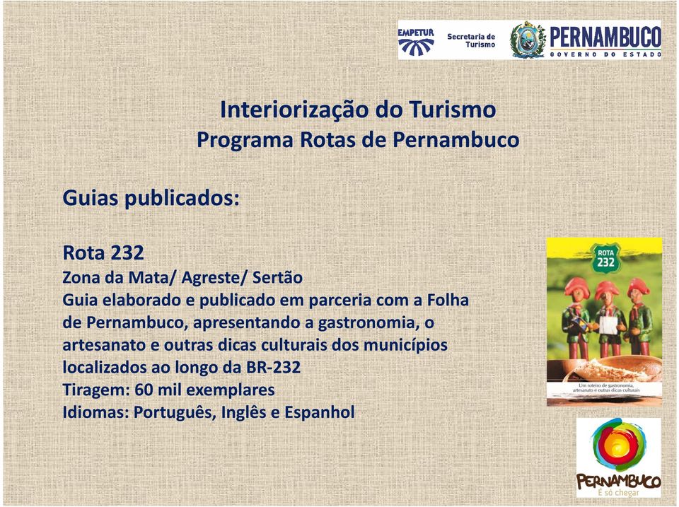 d i de Pernambuco, apresentando a gastronomia, o artesanato e outras dicas culturais dos