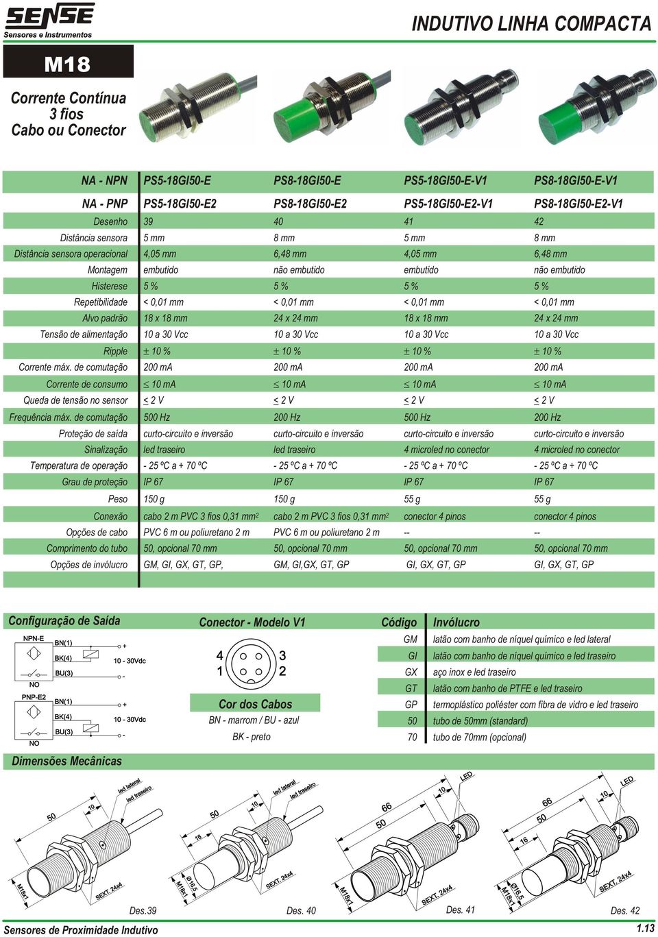 de comutação 200 ma 200 ma 200 ma 200 ma Corrente de consumo 10 ma 10 ma 10 ma 10 ma Queda de tensão no sensor < 2 V < 2 V < 2 V < 2 V Frequência máx.