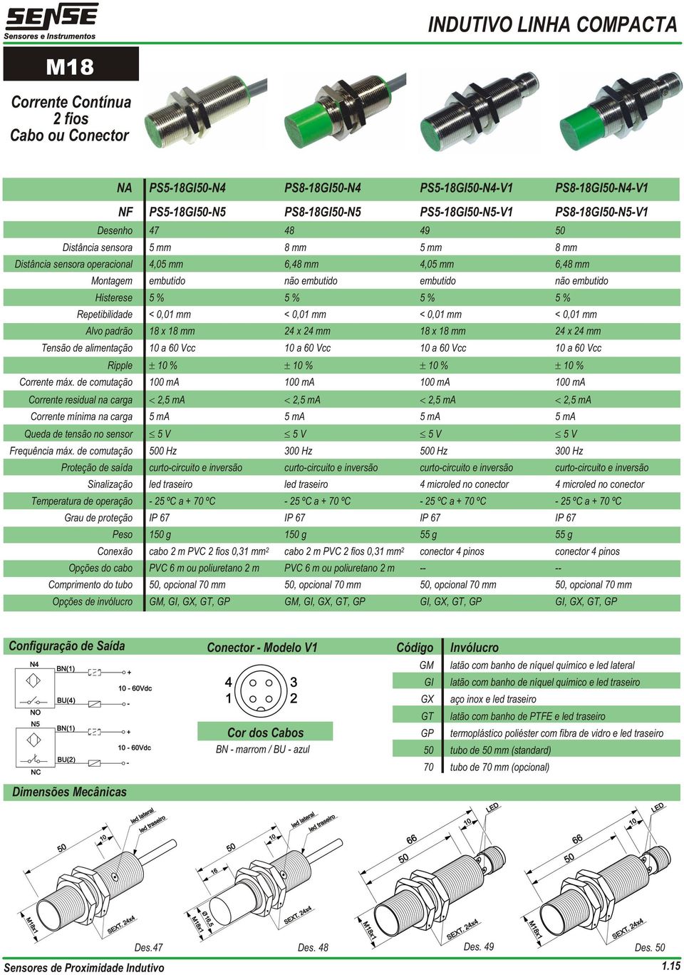 de comutação 100 ma 100 ma 100 ma 100 ma Corrente residual na carga 2,5 ma 2,5 ma 2,5 ma 2,5 ma Corrente mínima na carga 5 ma 5 ma 5 ma 5 ma Queda de tensão no sensor 5 V 5 V 5 V 5 V Frequência máx.