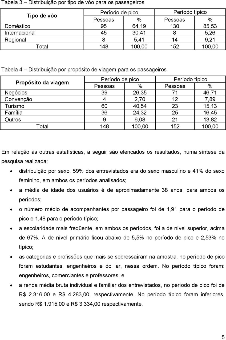 Convenção 4 2,70 12 7,89 Turismo 60 40,54 23 15,13 Família 36 24,32 25 16,45 Outros 9 6,08 21 13,82 Total 148 100,00 152 100,00 Em relação às outras estatísticas, a seguir são elencados os