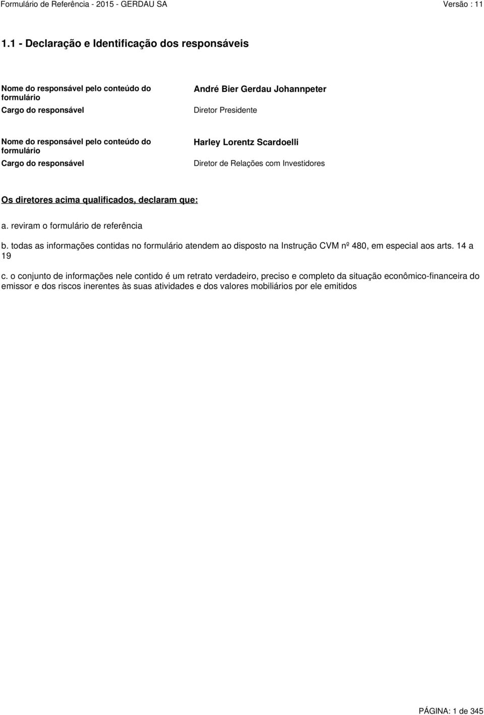 reviram o formulário de referência b. todas as informações contidas no formulário atendem ao disposto na Instrução CVM nº 480, em especial aos arts. 14 a 19 c.