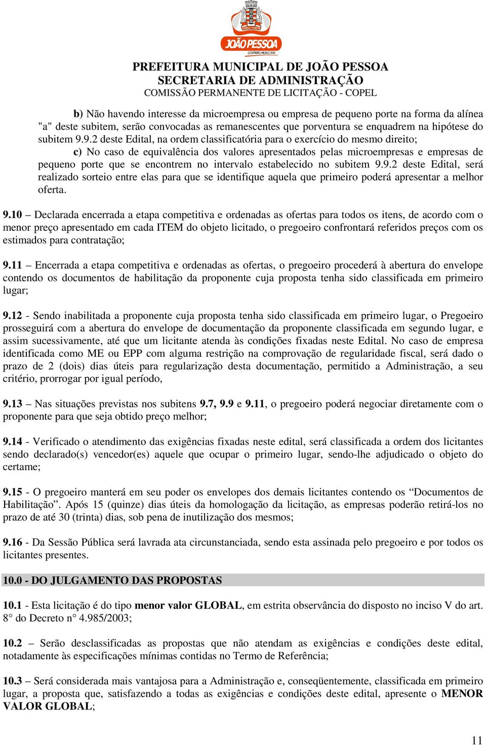 intervalo estabelecido no subitem 9.