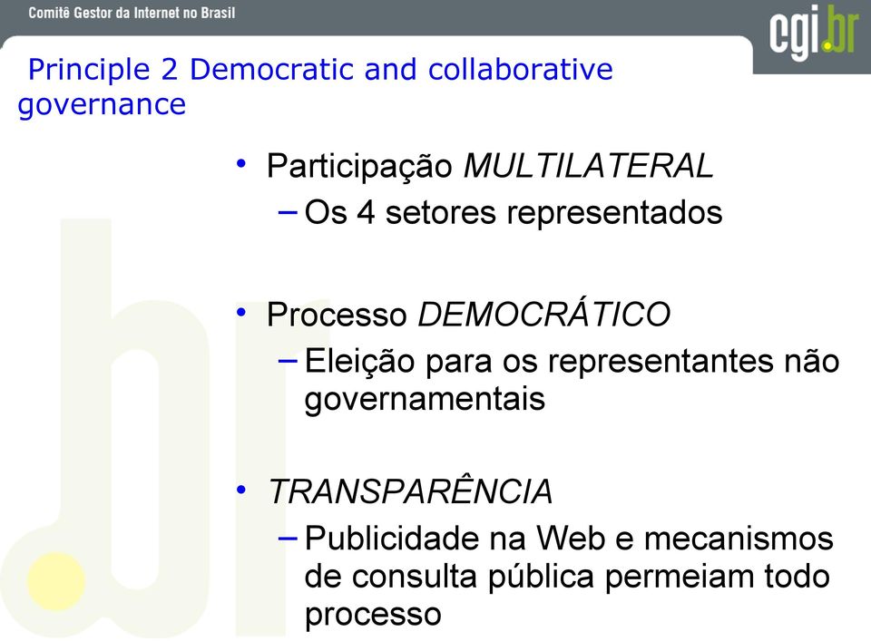 Eleição para os representantes não governamentais TRANSPARÊNCIA