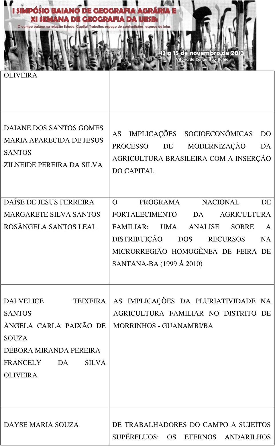 RECURSOS NA MICRORREGIÃO HOMOGÊNEA DE FEIRA DE SANTANA-BA (1999 Á 2010) DALVELICE TEIXEIRA ÂNGELA CARLA PAIXÃO DE SOUZA DÉBORA MIRANDA PEREIRA FRANCELY DA SILVA OLIVEIRA AS