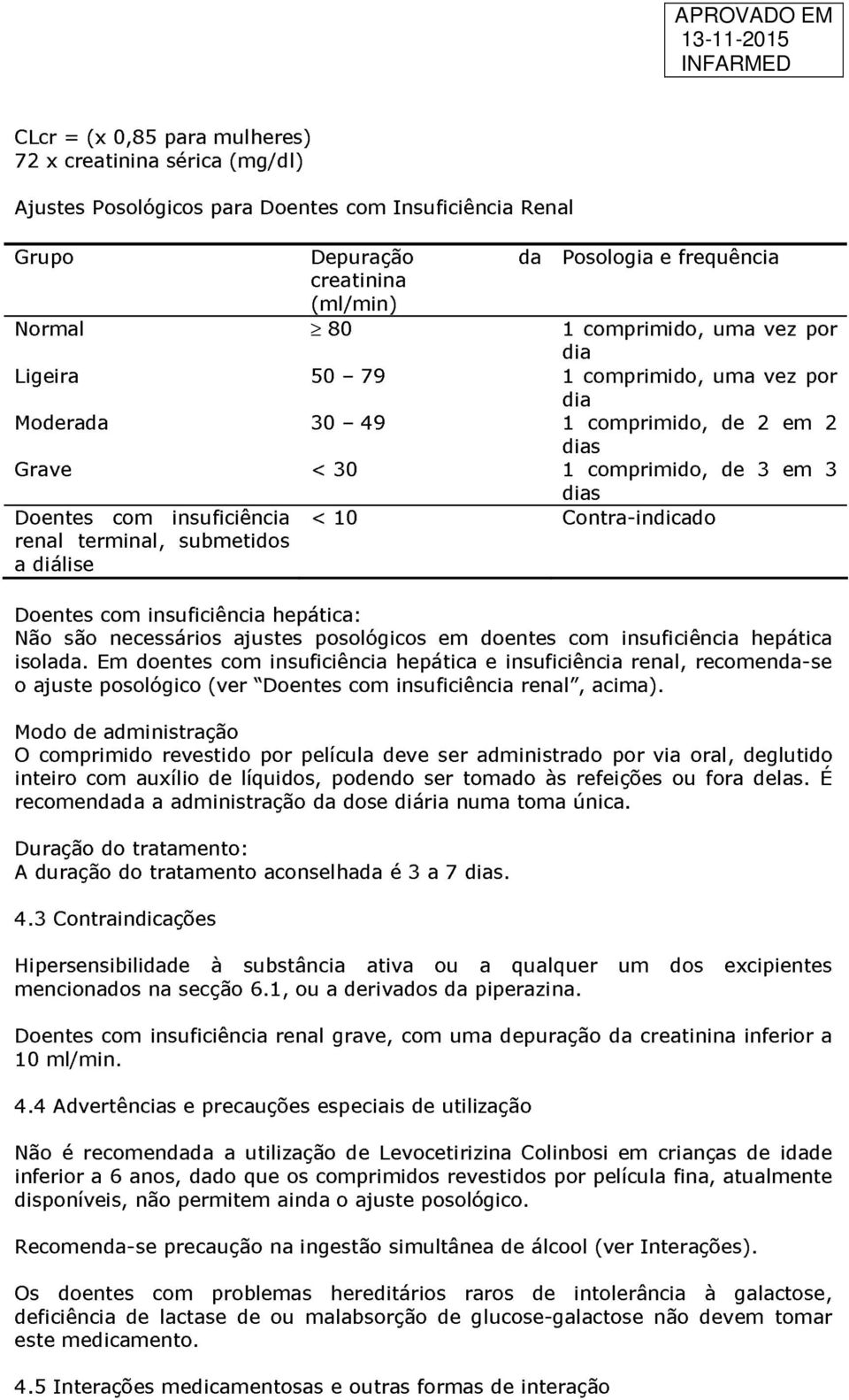 submetidos a diálise dias < 10 Contra-indicado Doentes com insuficiência hepática: Não são necessários ajustes posológicos em doentes com insuficiência hepática isolada.