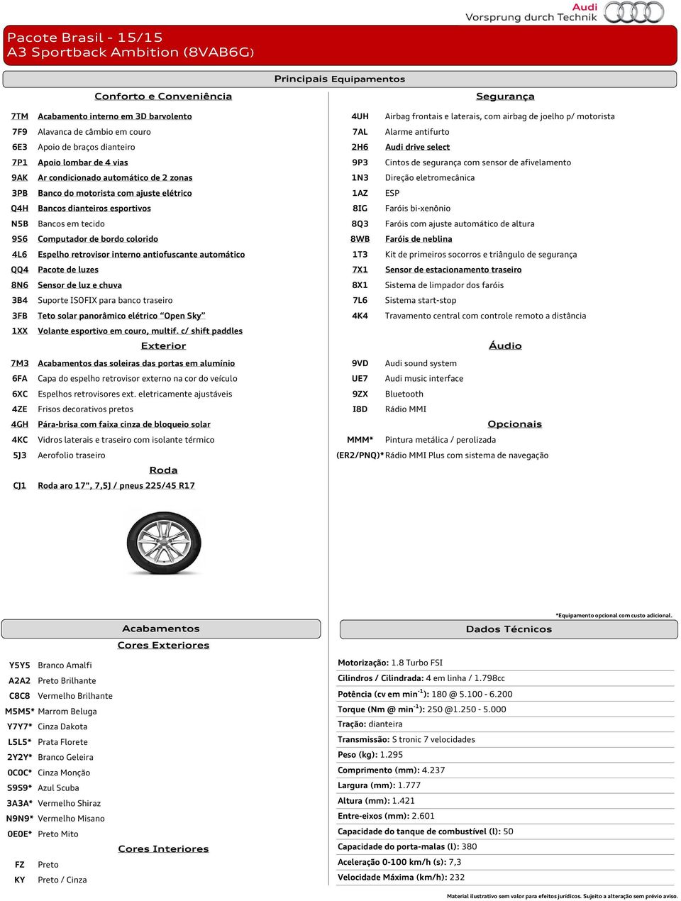 do motorista com ajuste elétrico 1AZ ESP Q4H Bancos dianteiros esportivos 8IG Faróis bi-xenônio N5B Bancos em tecido 8Q3 Faróis com ajuste automático de altura 9S6 Computador de bordo colorido 8WB