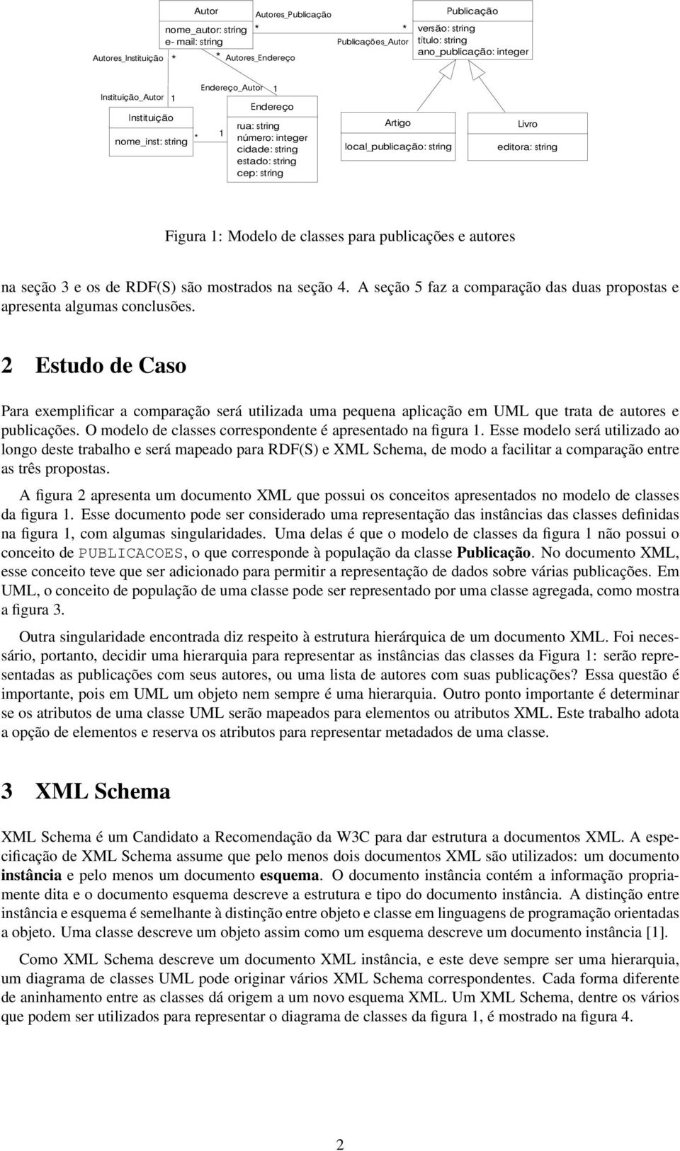 string Figura 1: Modelo de classes para publicações e autores na seção 3 e os de RDF(S) são mostrados na seção 4. A seção 5 faz a comparação das duas propostas e apresenta algumas conclusões.