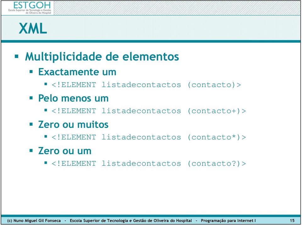 ELEMENT listadecontactos (contacto+)> Zero ou muitos <!