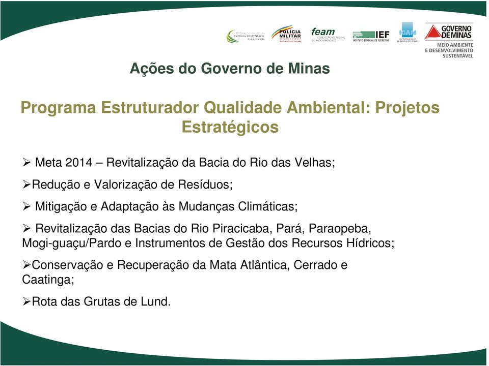 Bacias do Rio Piracicaba, Pará, Paraopeba, Mogi-guaçu/Pardo e Instrumentos de Gestão dos Recursos Hídricos;