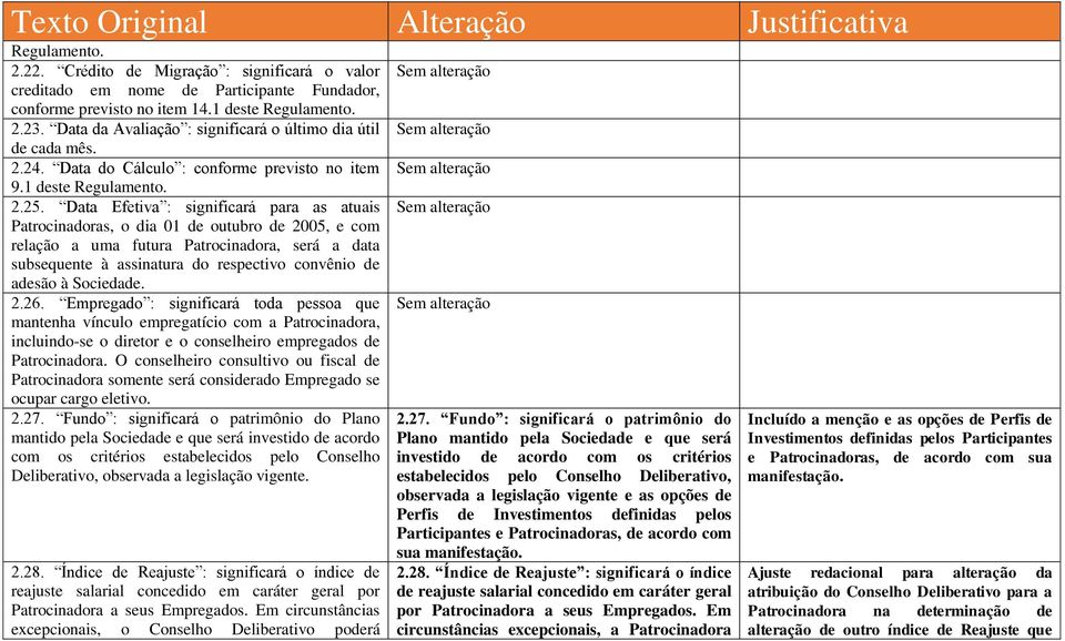 Data Efetiva : significará para as atuais Patrocinadoras, o dia 01 de outubro de 2005, e com relação a uma futura Patrocinadora, será a data subsequente à assinatura do respectivo convênio de adesão