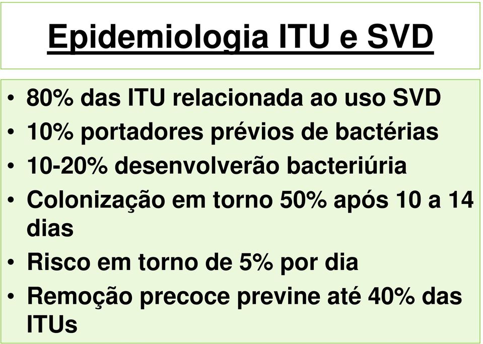 bacteriúria Colonização em torno 50% após 10 a 14 dias