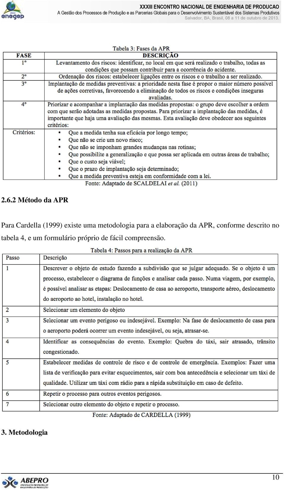 APR, conforme descrito no tabela 4, e um