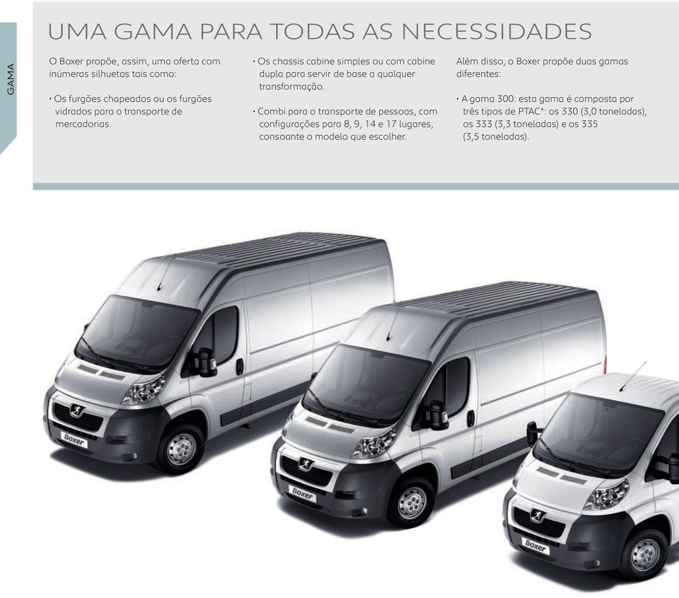 Combi para o transporte de pessoas, com configurações para 8, 9, 14 e 17 lugares, consoante o modelo que escolher.