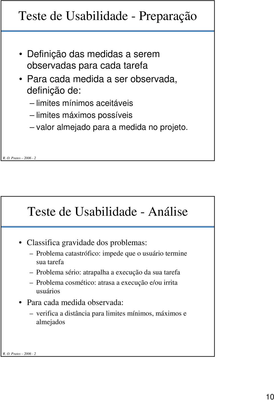 Teste de Usabilidade - Análise Classifica gravidade dos problemas: Problema catastrófico: impede que o usuário termine sua tarefa Problema