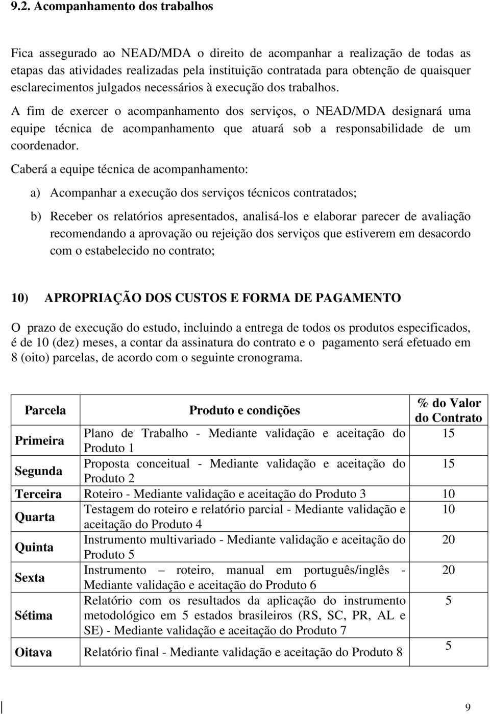 A fim de exercer o acompanhamento dos serviços, o NEAD/MDA designará uma equipe técnica de acompanhamento que atuará sob a responsabilidade de um coordenador.