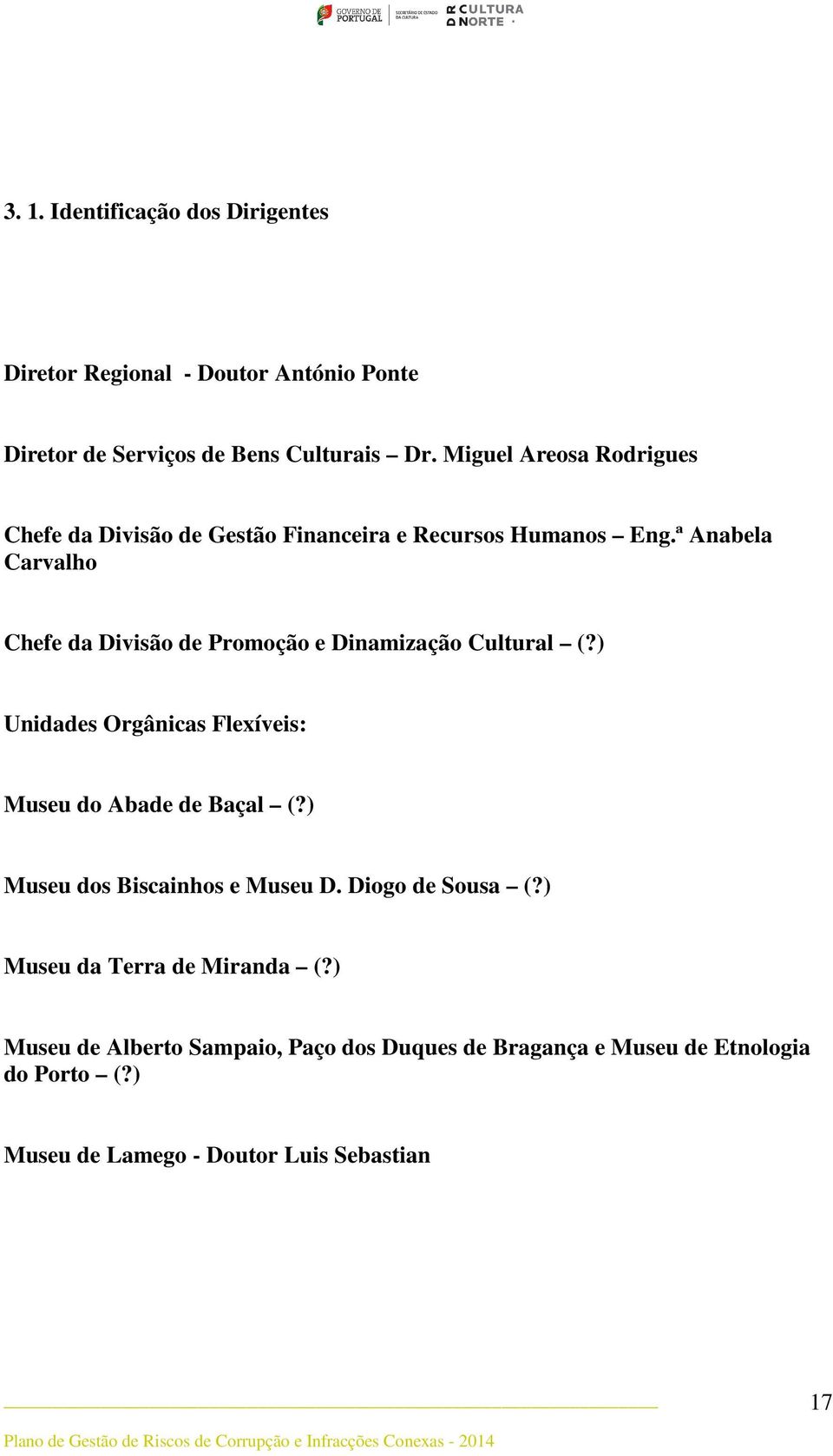 ª Anabela Carvalho Chefe da Divisão de Promoção e Dinamização Cultural (?) Unidades Orgânicas Flexíveis: Museu do Abade de Baçal (?