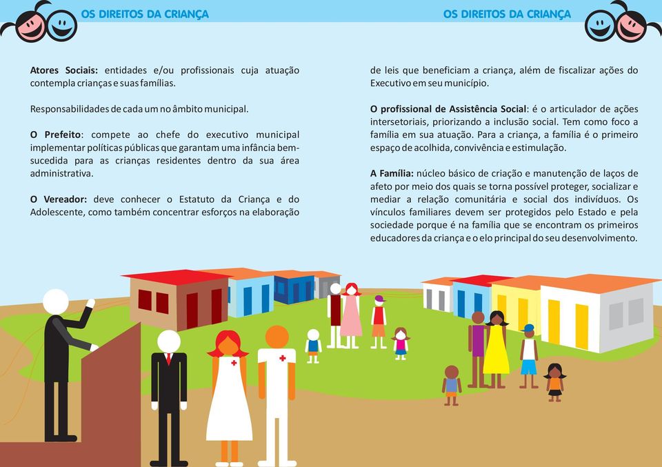 O Vereador: deve conhecer o Estatuto da Criança e do Adolescente, como também concentrar esforços na elaboração de leis que beneficiam a criança, além de fiscalizar ações do Executivo em seu