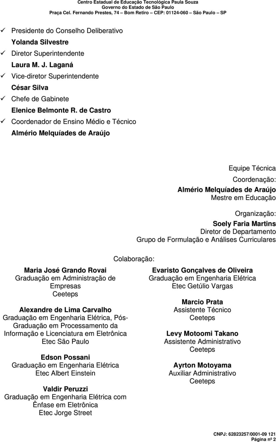 Departamento Grupo de Formulação e Análises Curriculares Colaboração: Maria José Grando Rovai Graduação em Administração de Empresas Ceeteps Alexandre de Lima Carvalho Graduação em Engenharia