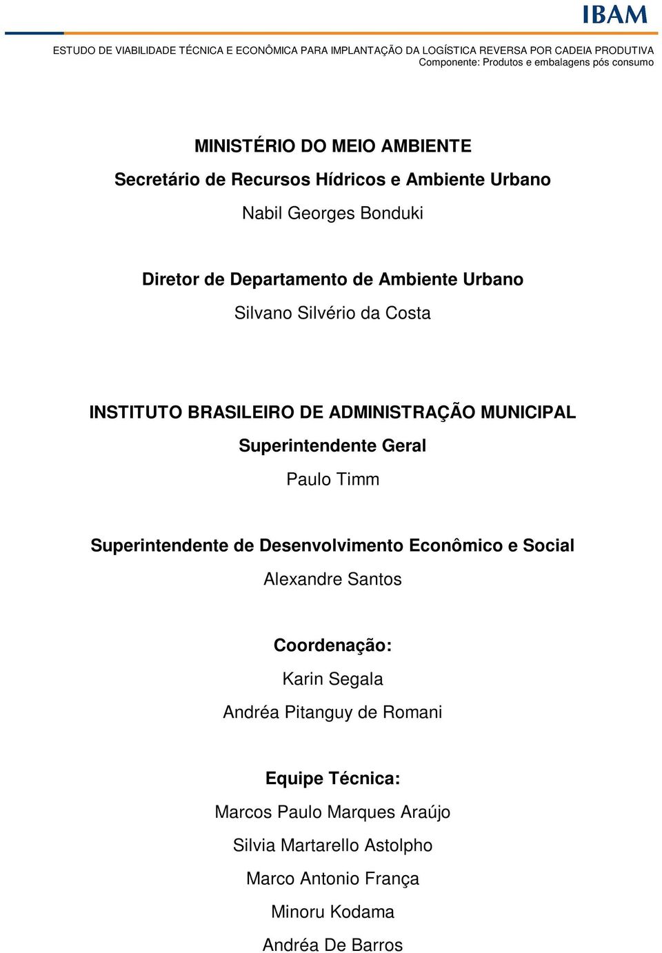 Timm Superintendente de Desenvolvimento Econômico e Social Alexandre Santos Coordenação: Karin Segala Andréa Pitanguy de