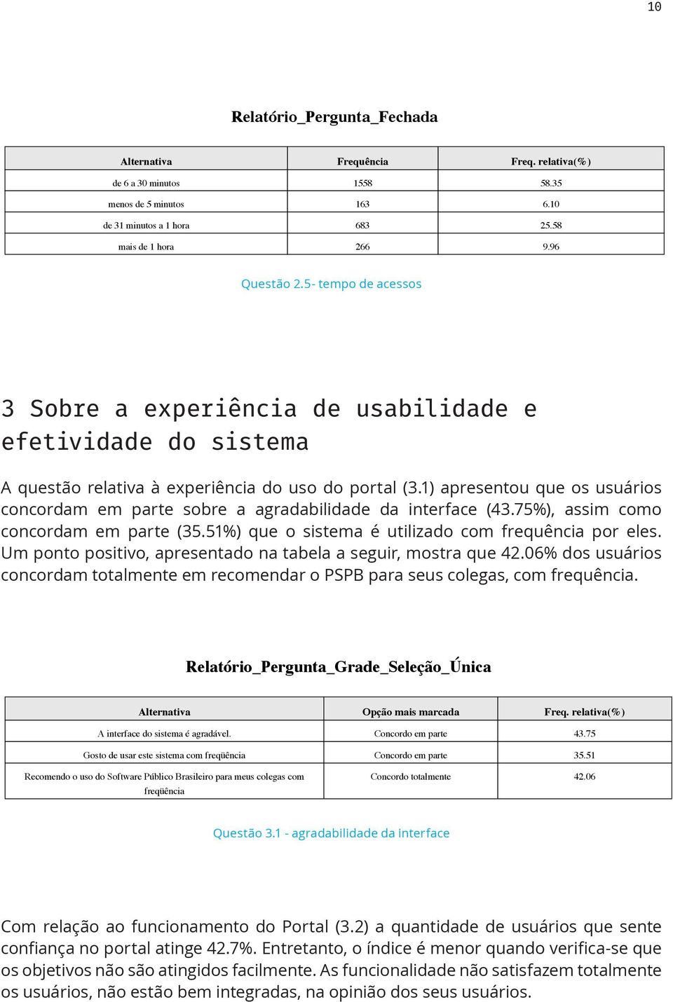 1) apresentou que os usuários concordam em parte sobre a agradabilidade da interface (43.75%), assim como concordam em parte (35.51%) que o sistema é utilizado com frequência por eles.