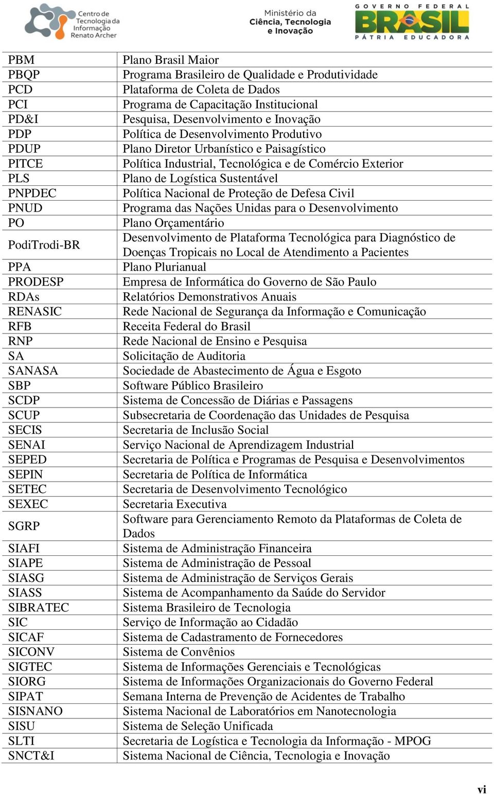 Pesquisa, Desenvolvimento e Inovação Política de Desenvolvimento Produtivo Plano Diretor Urbanístico e Paisagístico Política Industrial, Tecnológica e de Comércio Exterior Plano de Logística