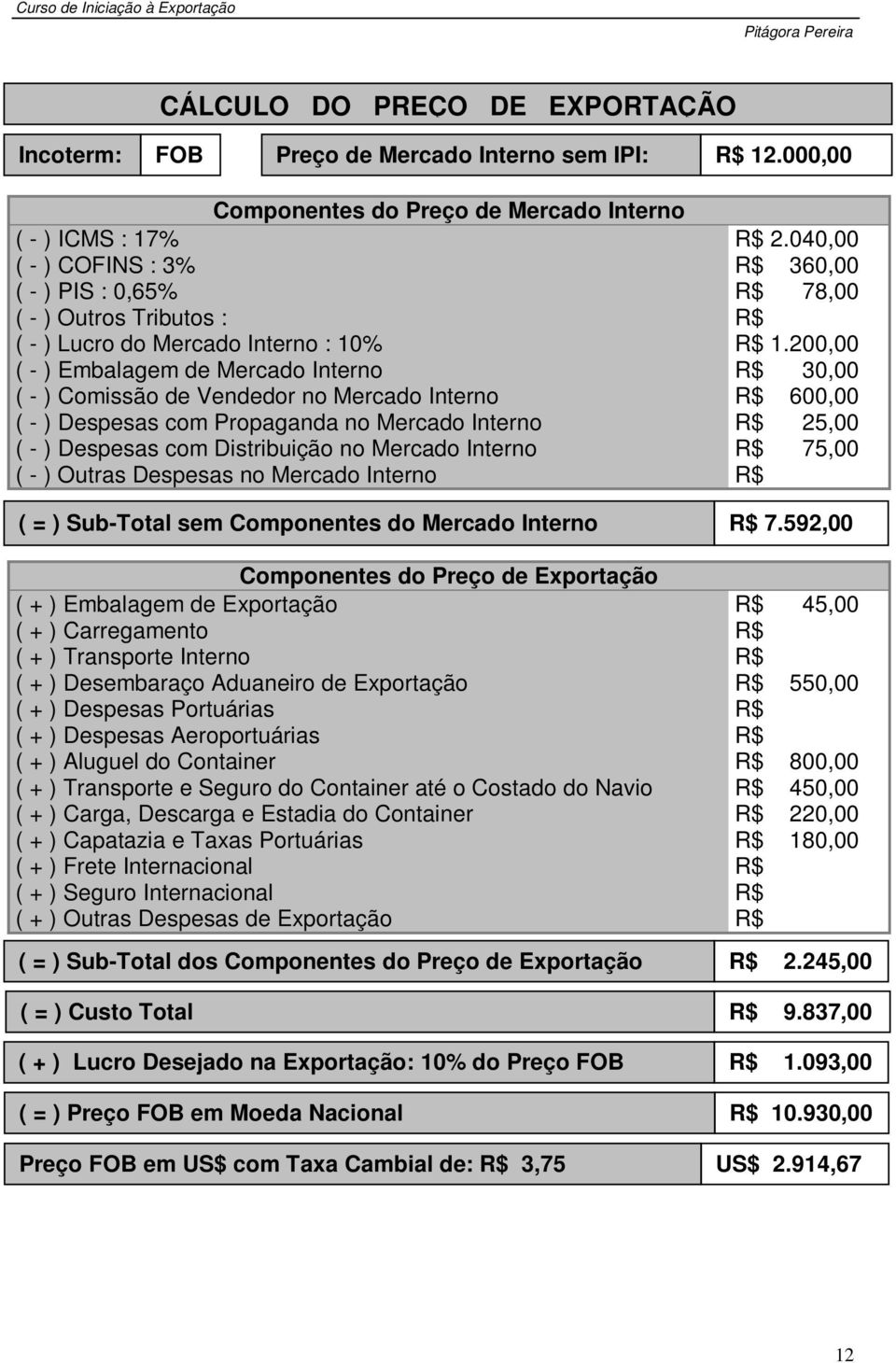 200,00 ( - ) Embalagem de Mercado Interno R$ 30,00 ( - ) Comissão de Vendedor no Mercado Interno R$ 600,00 ( - ) Despesas com Propaganda no Mercado Interno R$ 25,00 ( - ) Despesas com Distribuição no