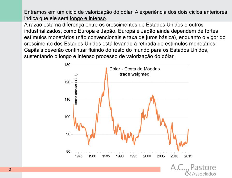 Europa e Japão ainda dependem de fortes estímulos monetários (não convencionais e taxa de juros básica), enquanto o vigor do crescimento dos Estados Unidos está levando à