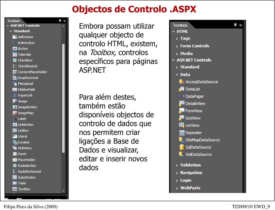 Toolbox, controlos específicos para páginas ASP.