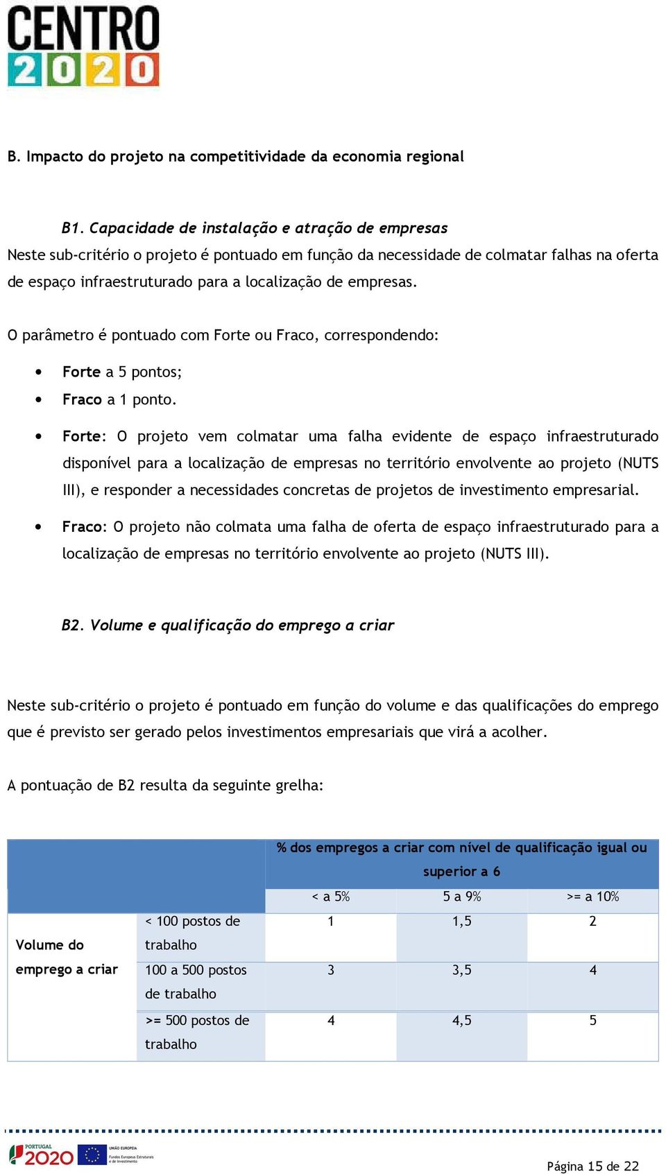 O parâmetro é pontuado com Forte ou Fraco, correspondendo: Forte a 5 pontos; Fraco a 1 ponto.