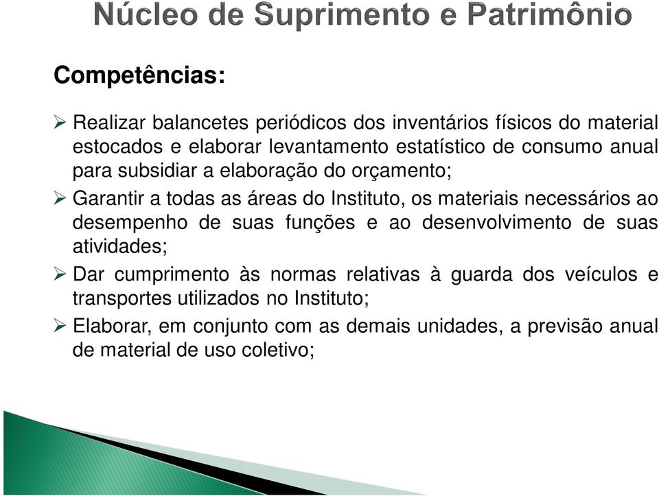 desempenho de suas funções e ao desenvolvimento de suas atividades; Dar cumprimento às normas relativas à guarda dos