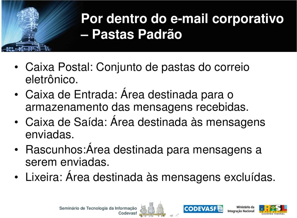 Caixa de Entrada: Área destinada para o armazenamento das mensagens recebidas.