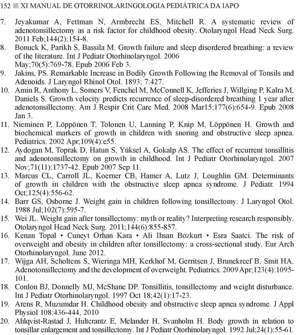 2006 May;70(5):769-78. Epub 2006 Feb 3. 9. Jakins, PS. Remarkable Increase in Bodily Growth Following the Removal of Tonsils and Adenoids. J Laryngol Rhinol Otol. 1893; 7:427. 10.