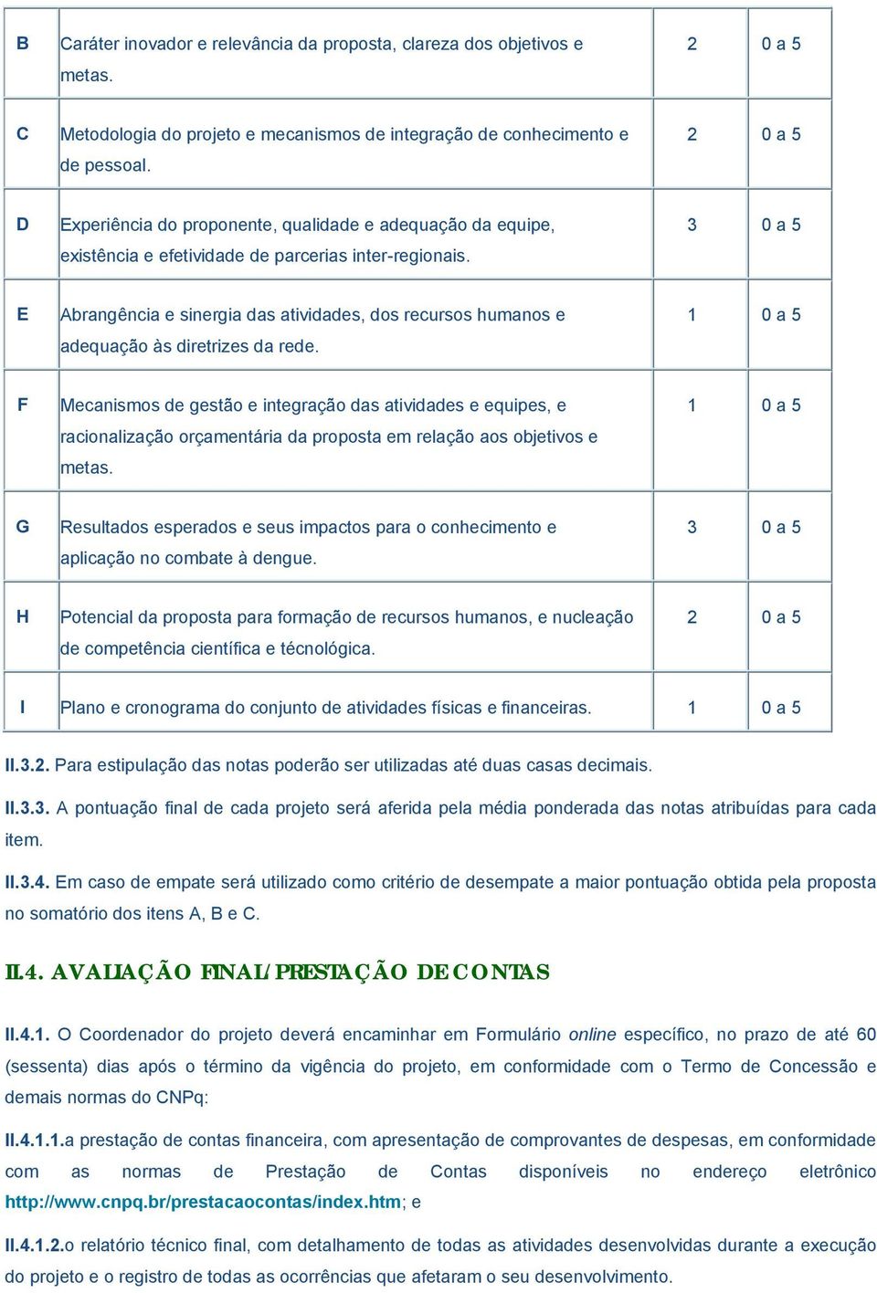 3 0 a 5 E Abrangência e sinergia das atividades, dos recursos humanos e adequação às diretrizes da rede.