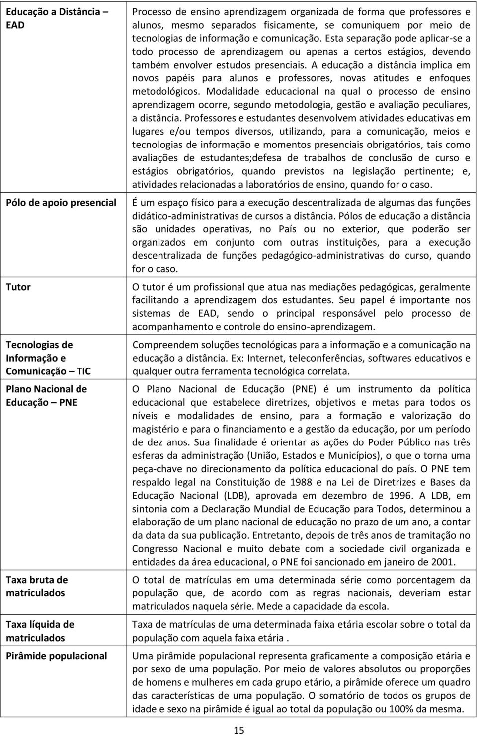 Esta separação pode aplicar-se a todo processo de aprendizagem ou apenas a certos estágios, devendo também envolver estudos presenciais.