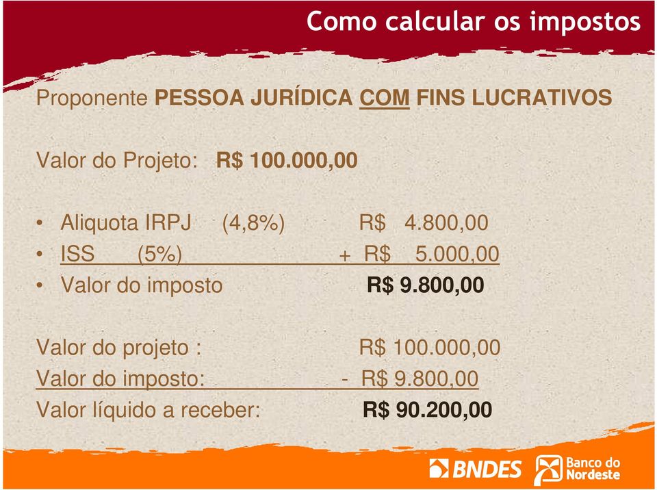 800,00 ISS (5%) + R$ 5.000,00 Valor do imposto R$ 9.