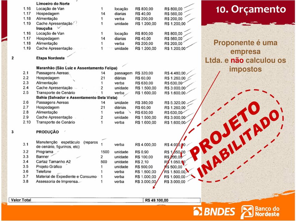 e não calculou os impostos