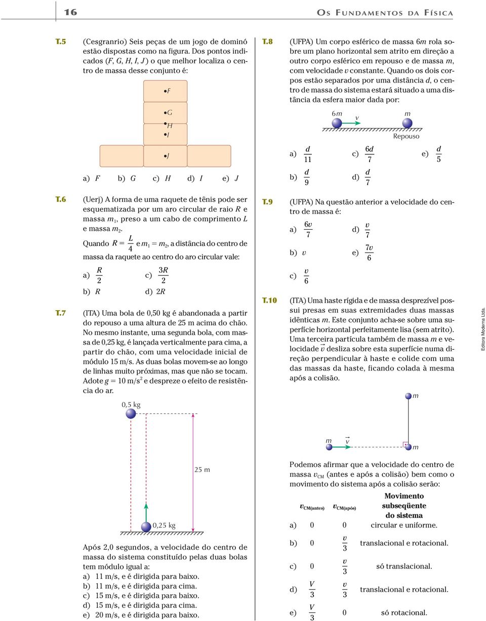 8 (UFP) U corpo esférco de assa 6 rola sobre u plao horzotal se atrto e dreção a outro corpo esférco e repouso e de assa, co elocdade costate.